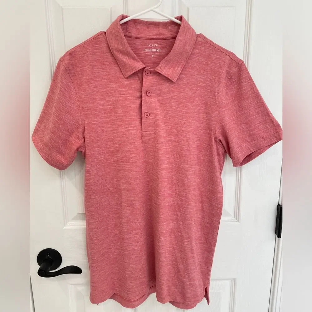 J. Crew Mens Performance Salmon Pink Three Button Polo Shirt Size Small